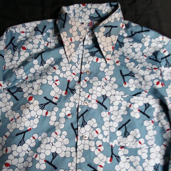 Vintage MCM JCPenney Flight 1 Cherry Blossom Polyester Disco Shirt - Picture 1 of 5